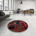 Round Abstract Reddish Brown Oriental Rug in a Office, abs5668