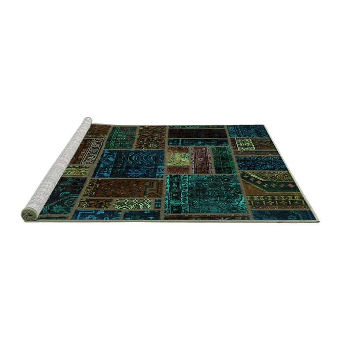 Sideview of Machine Washable Oriental Turquoise Modern Area Rugs, wshabs5668turq