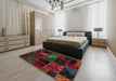 Abstract Dark Brown Oriental Rug in a Bedroom, abs5669