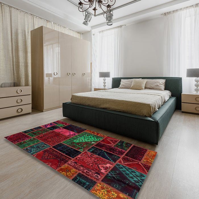 Machine Washable Abstract Dark Brown Rug in a Bedroom, wshabs5669