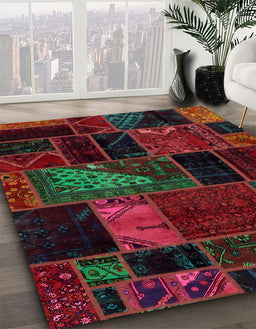 Abstract Dark Brown Oriental Rug in Family Room, abs5669