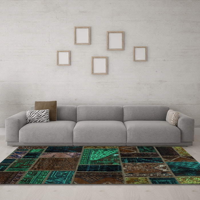 Machine Washable Oriental Turquoise Modern Area Rugs in a Living Room,, wshabs5669turq