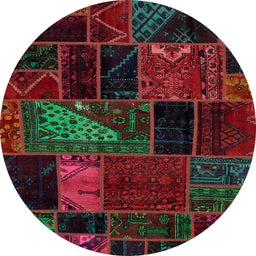 Round Abstract Dark Brown Oriental Rug, abs5669