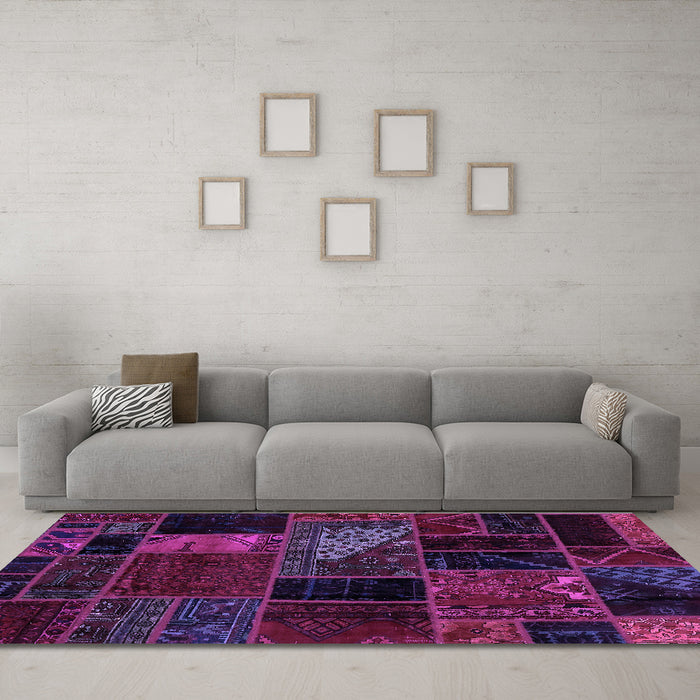 Machine Washable Oriental Purple Modern Area Rugs in a Living Room, wshabs5669pur