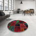 Round Abstract Dark Brown Oriental Rug in a Office, abs5669