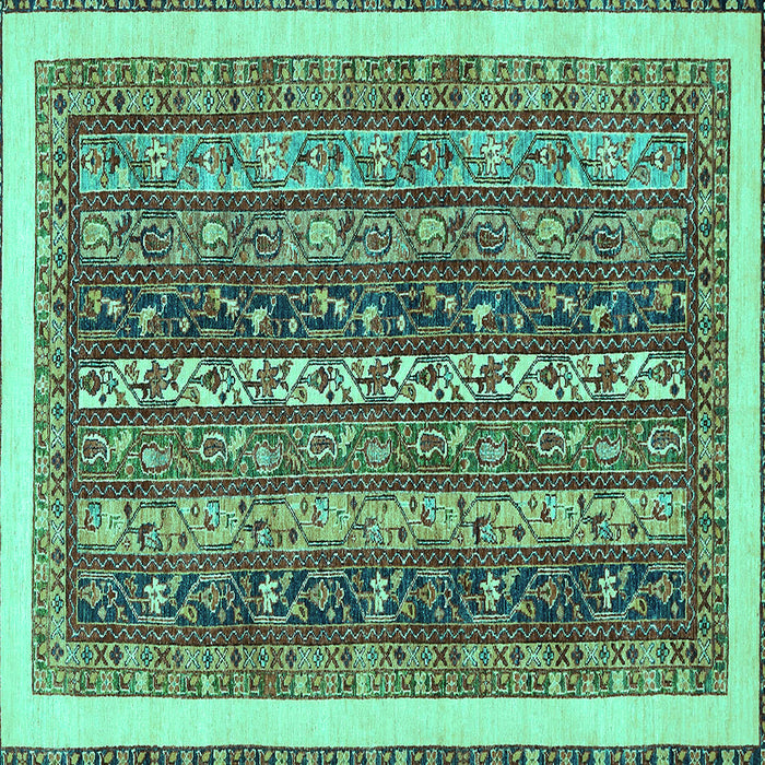 Square Machine Washable Abstract Turquoise Modern Area Rugs, wshabs566turq