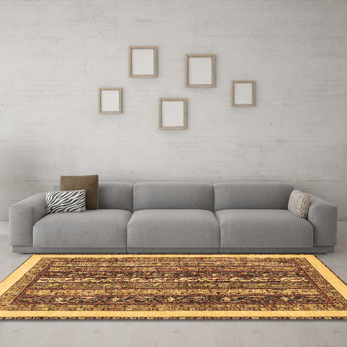 Machine Washable Abstract Brown Modern Rug in a Living Room,, wshabs566brn