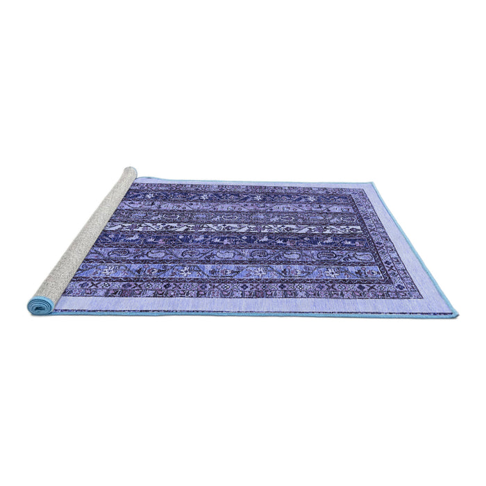 Sideview of Machine Washable Abstract Blue Modern Rug, wshabs566blu