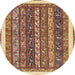 Round Machine Washable Abstract Brown Red Rug, wshabs566