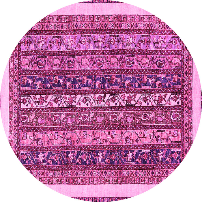 Round Machine Washable Abstract Pink Modern Rug, wshabs566pnk