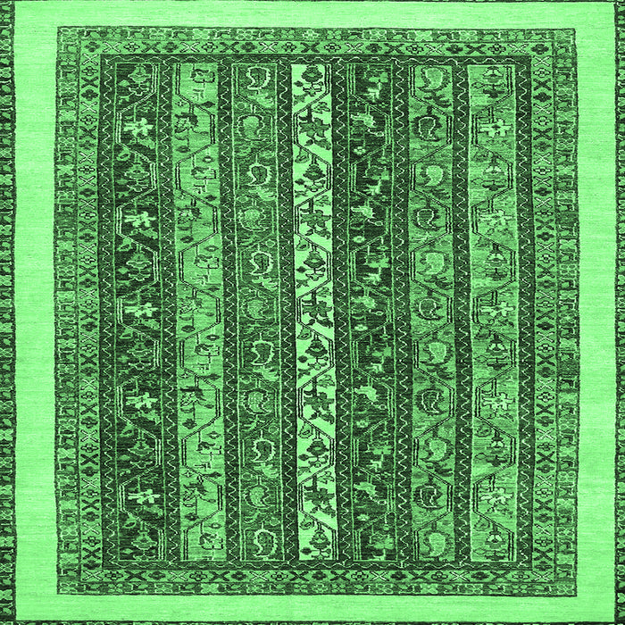 Square Machine Washable Abstract Emerald Green Modern Area Rugs, wshabs566emgrn