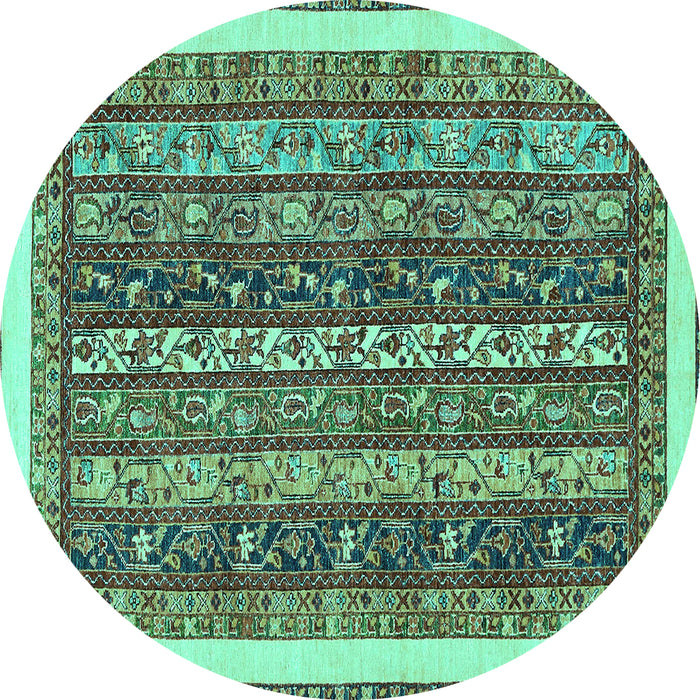 Round Machine Washable Abstract Turquoise Modern Area Rugs, wshabs566turq