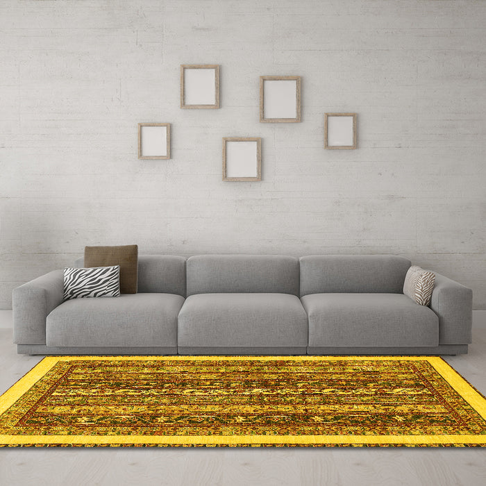 Machine Washable Abstract Yellow Modern Rug in a Living Room, wshabs566yw