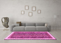 Machine Washable Abstract Pink Modern Rug, wshabs566pnk