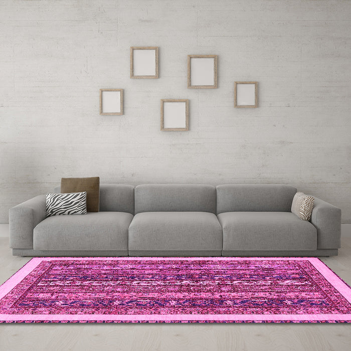 Machine Washable Abstract Pink Modern Rug in a Living Room, wshabs566pnk