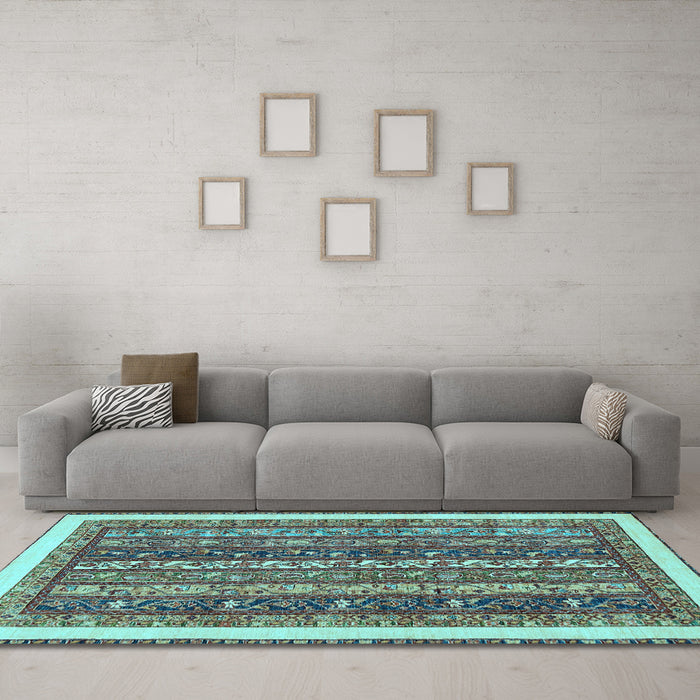 Machine Washable Abstract Light Blue Modern Rug in a Living Room, wshabs566lblu