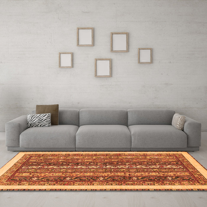Machine Washable Abstract Orange Modern Area Rugs in a Living Room, wshabs566org