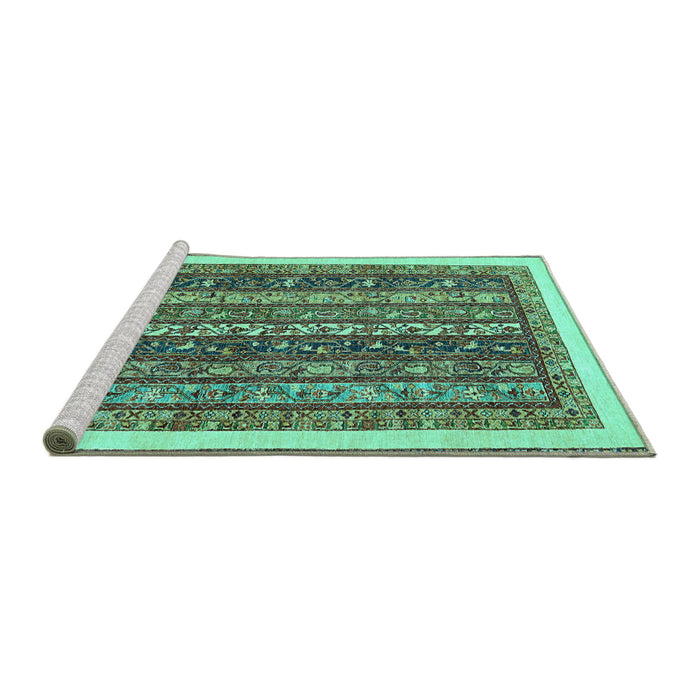 Sideview of Machine Washable Abstract Turquoise Modern Area Rugs, wshabs566turq