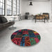 Round Abstract Burgundy Red Oriental Rug in a Office, abs5670