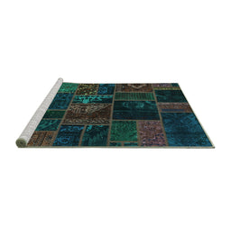 Sideview of Machine Washable Oriental Turquoise Modern Area Rugs, wshabs5670turq