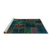 Sideview of Machine Washable Oriental Turquoise Modern Area Rugs, wshabs5670turq
