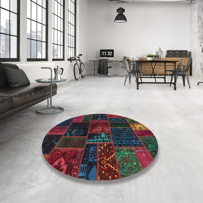 Round Machine Washable Abstract Burgundy Red Rug in a Office, wshabs5670