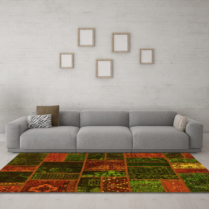 Machine Washable Oriental Yellow Modern Rug in a Living Room, wshabs5670yw