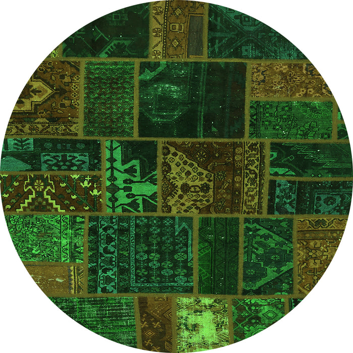 Round Machine Washable Oriental Green Modern Area Rugs, wshabs5670grn