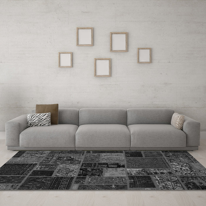 Machine Washable Oriental Gray Modern Rug in a Living Room,, wshabs5671gry