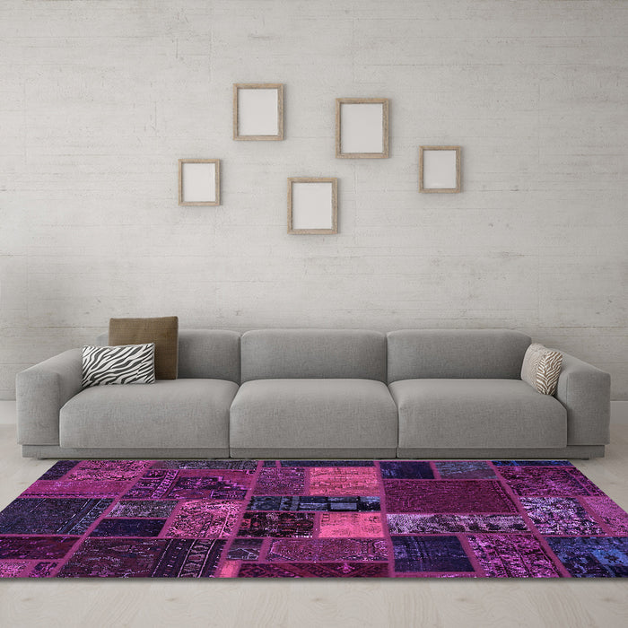 Machine Washable Oriental Purple Modern Area Rugs in a Living Room, wshabs5671pur
