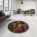 Round Abstract Reddish Brown Oriental Rug in a Office, abs5671