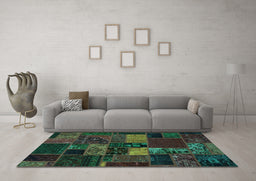 Machine Washable Oriental Turquoise Modern Area Rugs in a Living Room,, wshabs5671turq