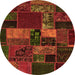 Round Machine Washable Oriental Orange Modern Area Rugs, wshabs5671org