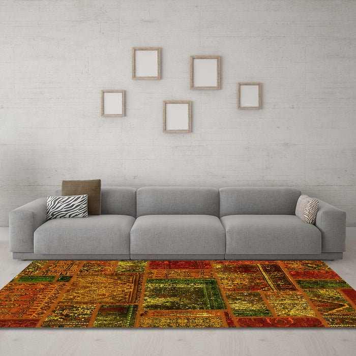 Machine Washable Oriental Yellow Modern Rug in a Living Room, wshabs5672yw