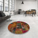 Round Abstract Saffron Red Oriental Rug in a Office, abs5672