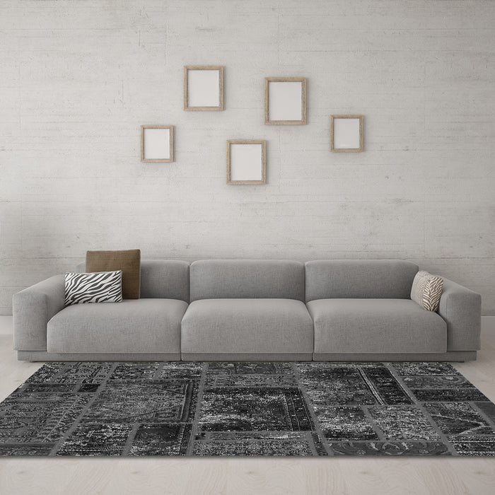 Machine Washable Oriental Gray Modern Rug in a Living Room,, wshabs5672gry