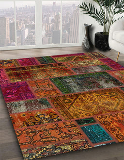 Abstract Saffron Red Oriental Rug in Family Room, abs5672