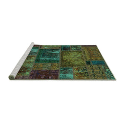 Sideview of Machine Washable Oriental Turquoise Modern Area Rugs, wshabs5672turq