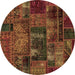 Round Machine Washable Oriental Brown Modern Rug, wshabs5672brn