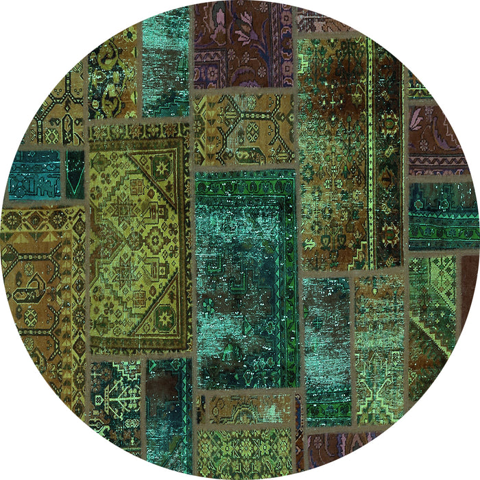 Round Machine Washable Oriental Turquoise Modern Area Rugs, wshabs5672turq