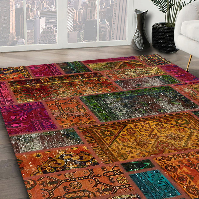 Abstract Saffron Red Oriental Rug in Family Room, abs5672