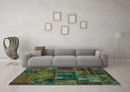 Machine Washable Oriental Turquoise Modern Area Rugs in a Living Room,, wshabs5672turq