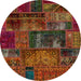 Round Abstract Saffron Red Oriental Rug, abs5672