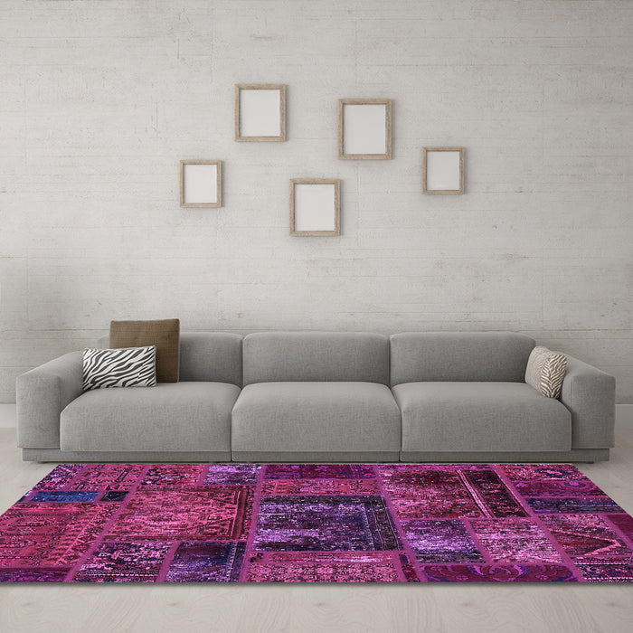 Machine Washable Oriental Purple Modern Area Rugs in a Living Room, wshabs5672pur