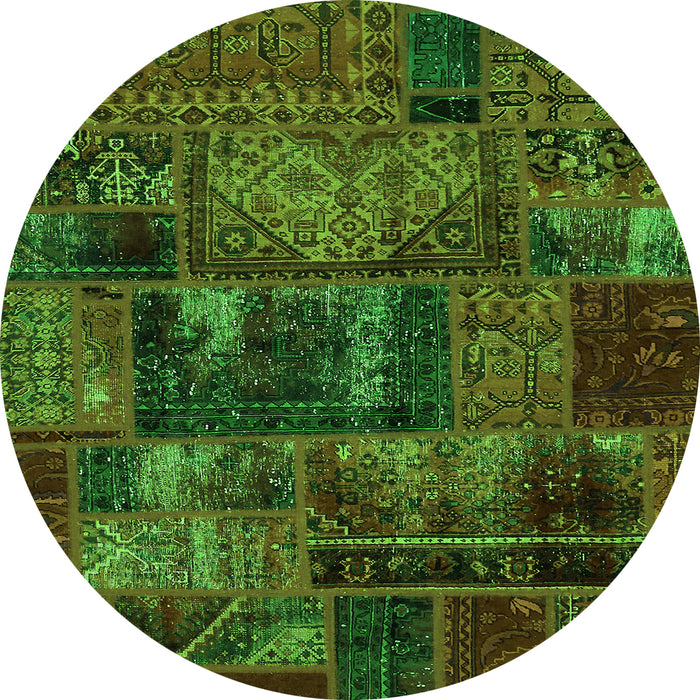 Round Machine Washable Oriental Green Modern Area Rugs, wshabs5672grn
