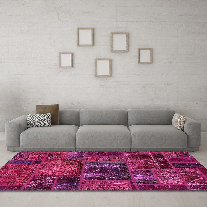 Machine Washable Oriental Pink Modern Rug in a Living Room, wshabs5672pnk