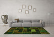 Machine Washable Oriental Green Modern Area Rugs in a Living Room,, wshabs5673grn