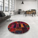 Round Machine Washable Abstract Vermilion Red Rug in a Office, wshabs5673