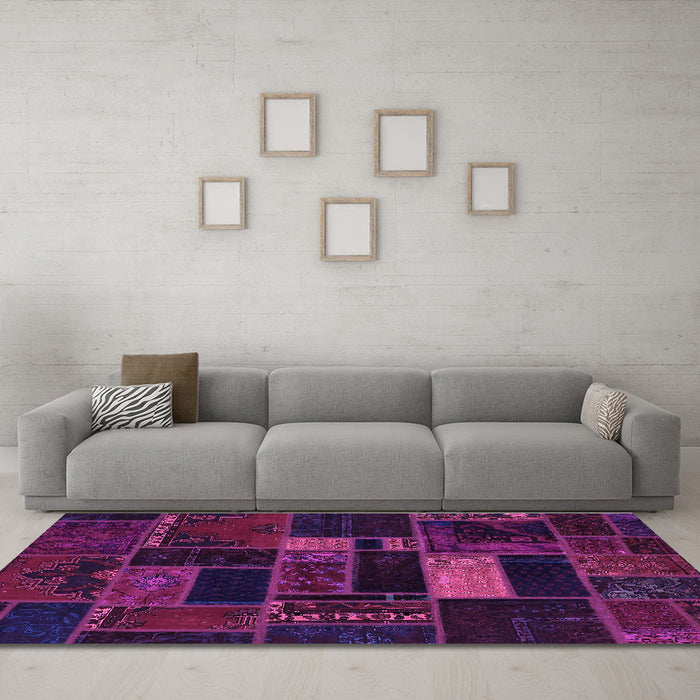 Machine Washable Oriental Purple Modern Area Rugs in a Living Room, wshabs5673pur