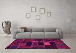 Machine Washable Oriental Pink Modern Rug in a Living Room, wshabs5673pnk
